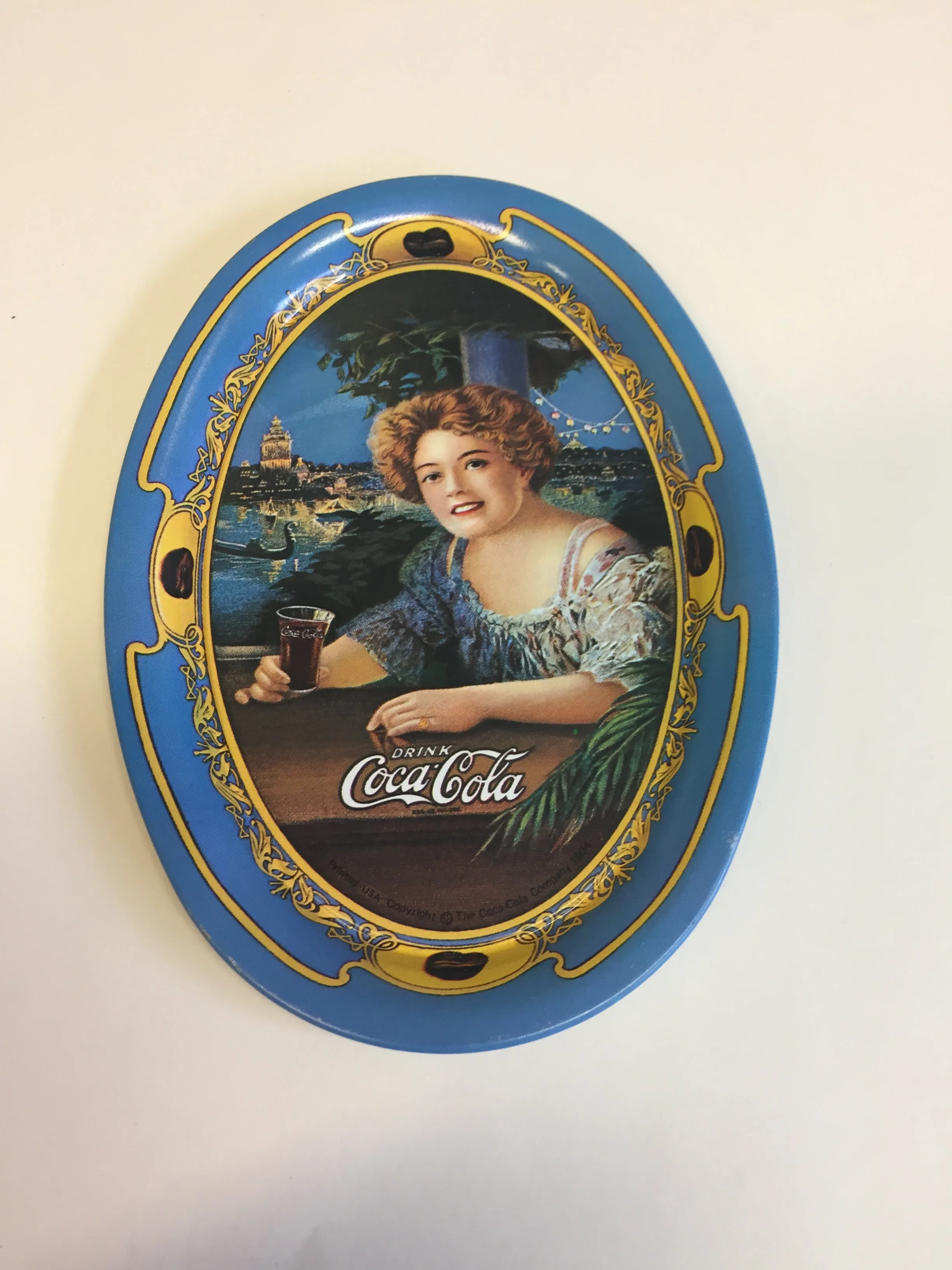 Vintage 1990's Antique Style Mini Tin Coca Cola Oval Trays Blue Repop