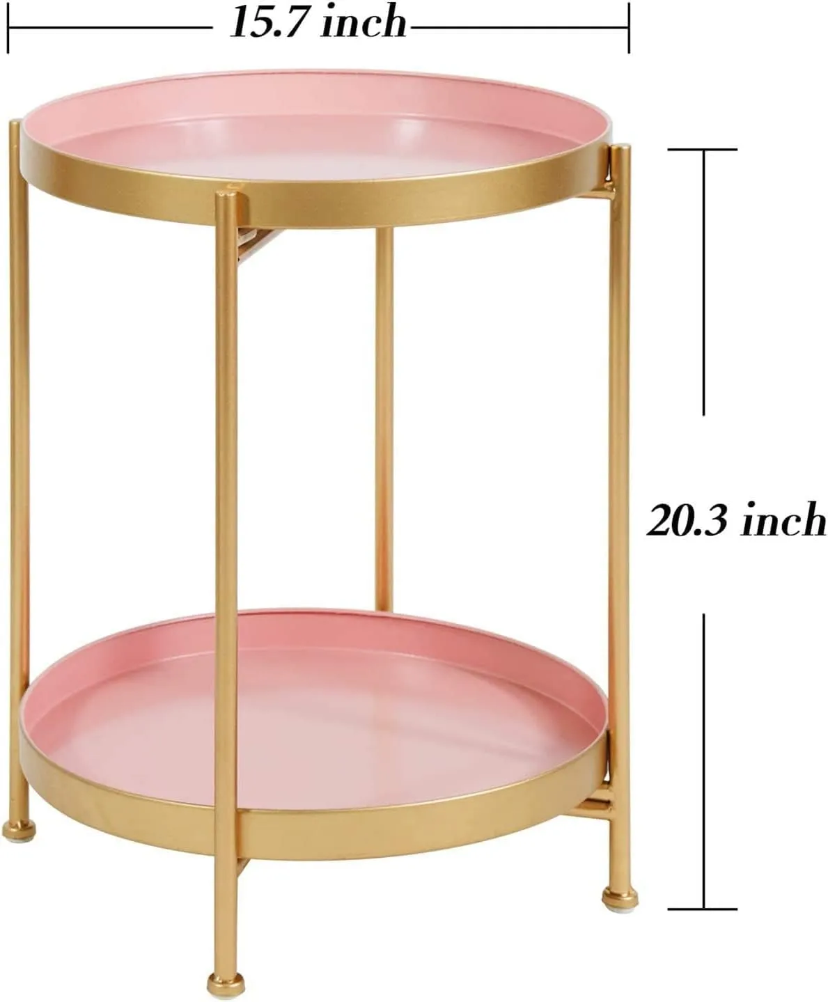 Weston Crafts Sofa Side Table, Iron Round Small Coffee Table, 2-Tier Metal Tray, End Table for Home Living Room Corner Table (Pink)