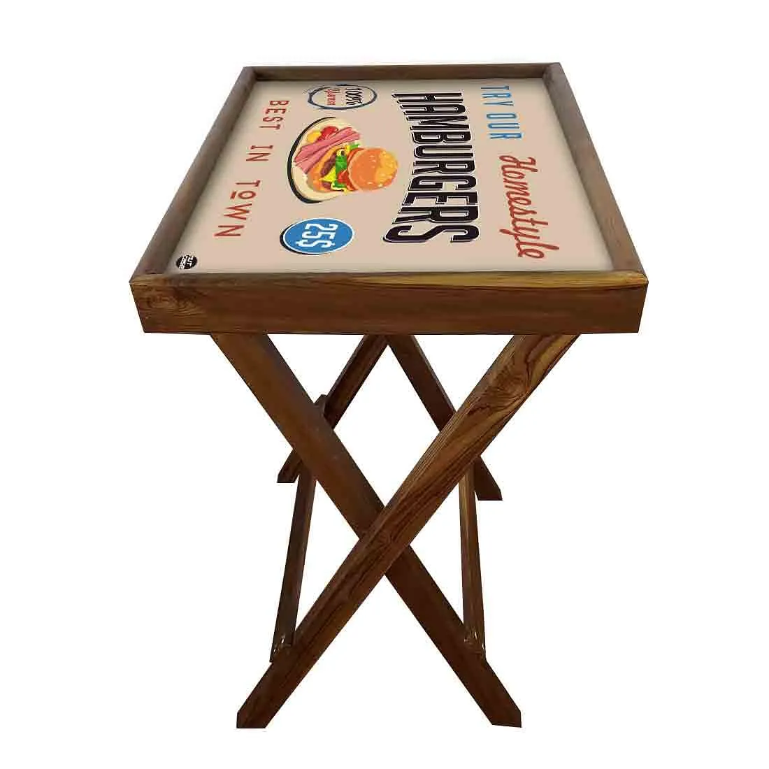 Wooden Folding TV Trays Table Bar Snacks Serving Tables - Hamburgers