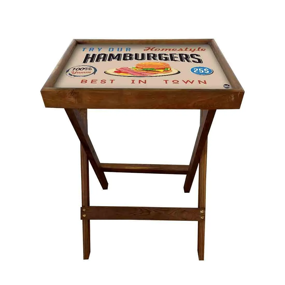 Wooden Folding TV Trays Table Bar Snacks Serving Tables - Hamburgers