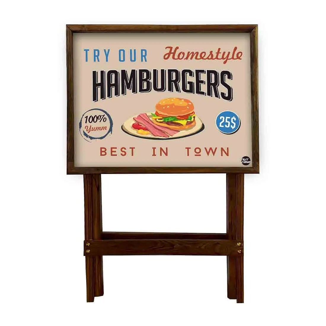 Wooden Folding TV Trays Table Bar Snacks Serving Tables - Hamburgers