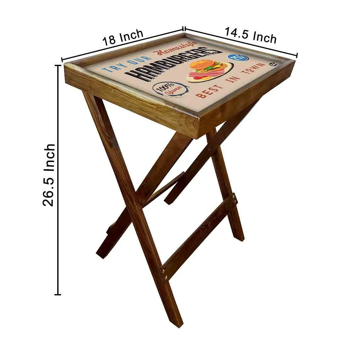 Wooden Folding TV Trays Table Bar Snacks Serving Tables - Hamburgers
