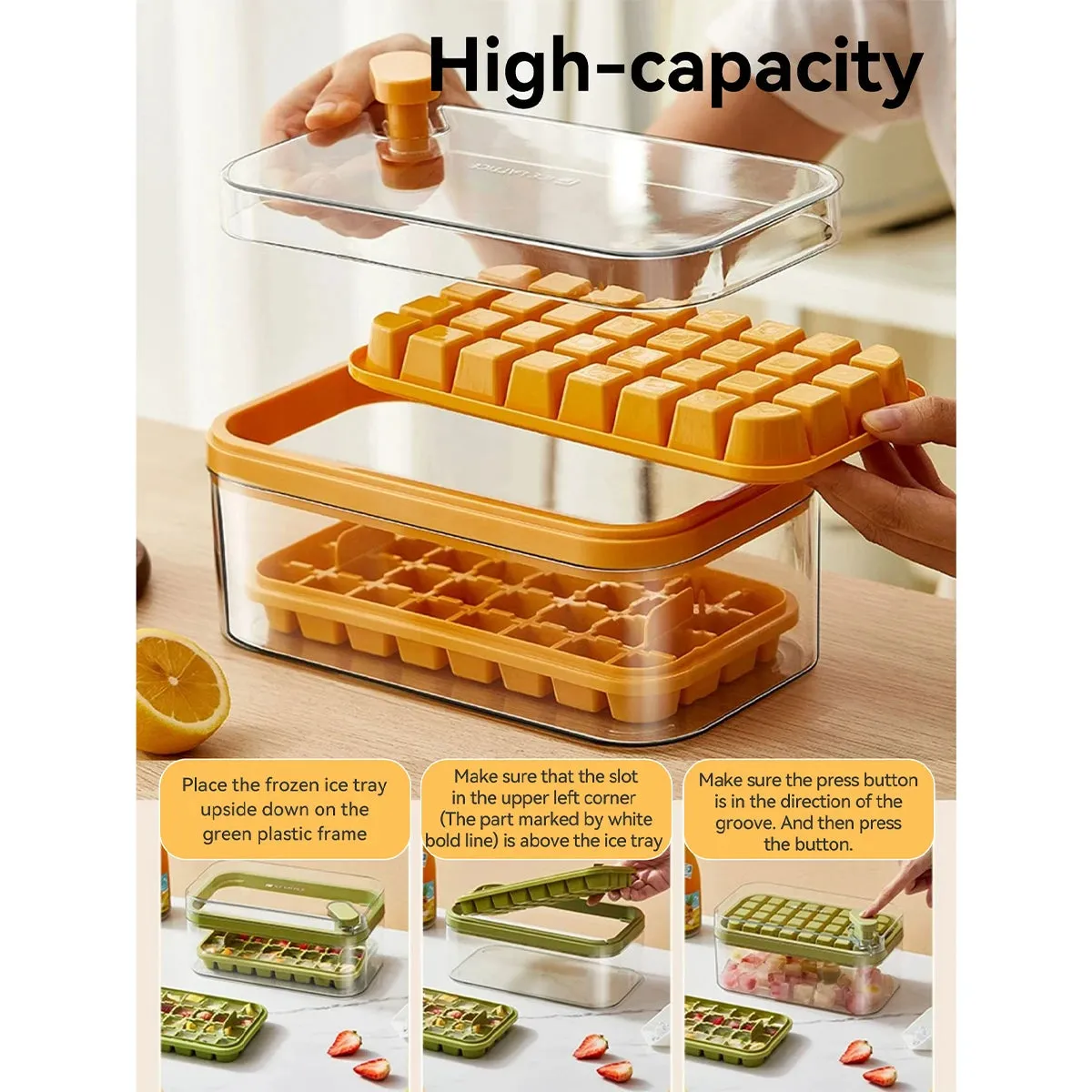 WORTHBUY Square Silicone Ice Mold Box Press Type Ice Tray Mold With Storage Box Whiskey Beer Quick-freeze Kitchen Gadgets