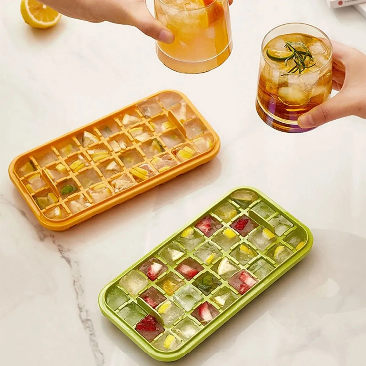 WORTHBUY Square Silicone Ice Mold Box Press Type Ice Tray Mold With Storage Box Whiskey Beer Quick-freeze Kitchen Gadgets