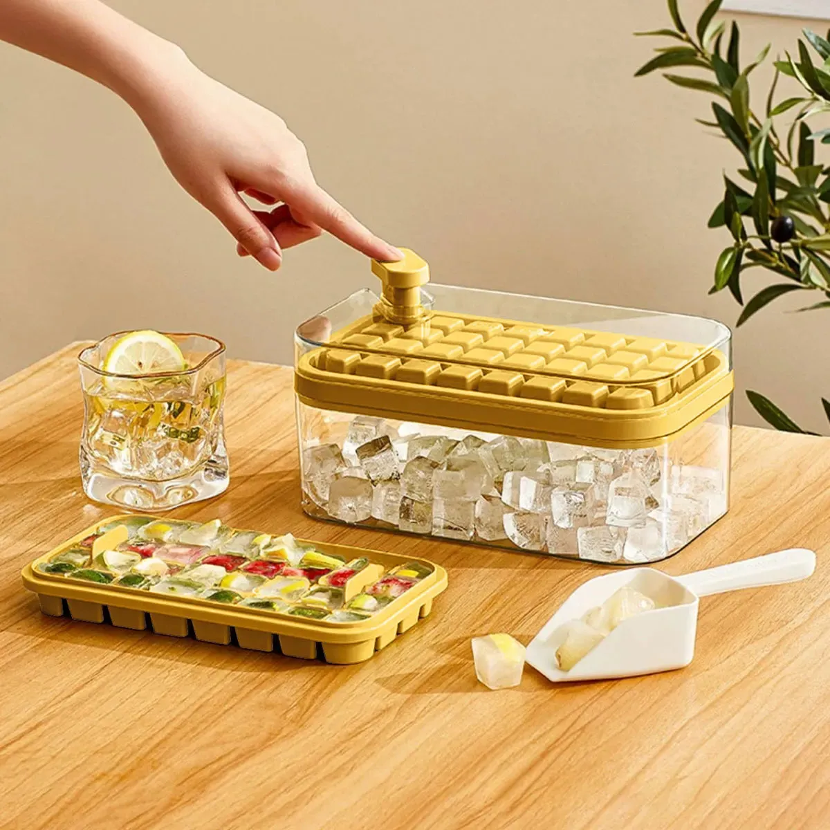 WORTHBUY Square Silicone Ice Mold Box Press Type Ice Tray Mold With Storage Box Whiskey Beer Quick-freeze Kitchen Gadgets