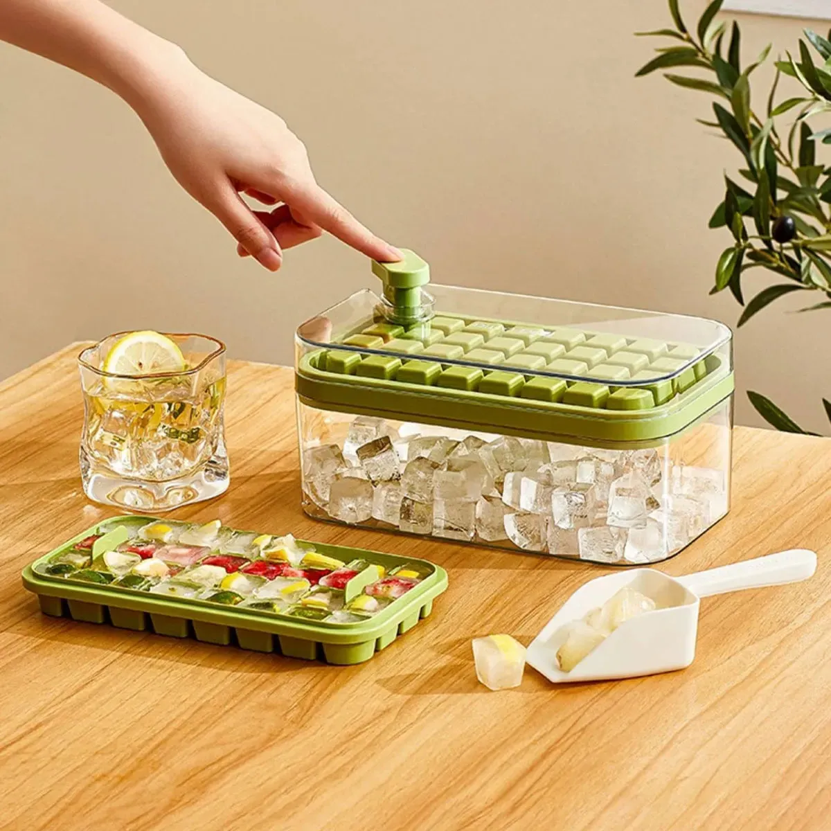 WORTHBUY Square Silicone Ice Mold Box Press Type Ice Tray Mold With Storage Box Whiskey Beer Quick-freeze Kitchen Gadgets