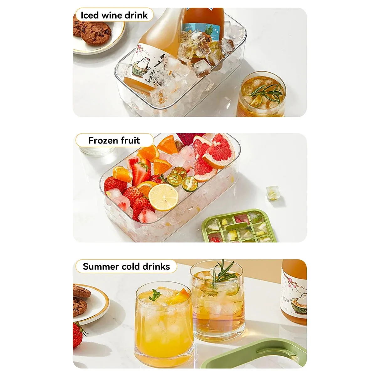 WORTHBUY Square Silicone Ice Mold Box Press Type Ice Tray Mold With Storage Box Whiskey Beer Quick-freeze Kitchen Gadgets