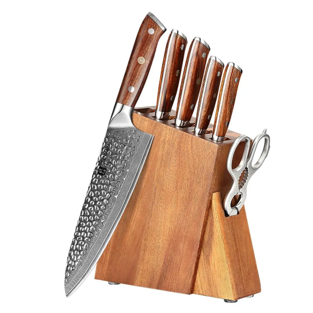 Xinzuo B13D 7 Pcs 67 Layer Damascus Knife Set with Block & Kitchen Shears