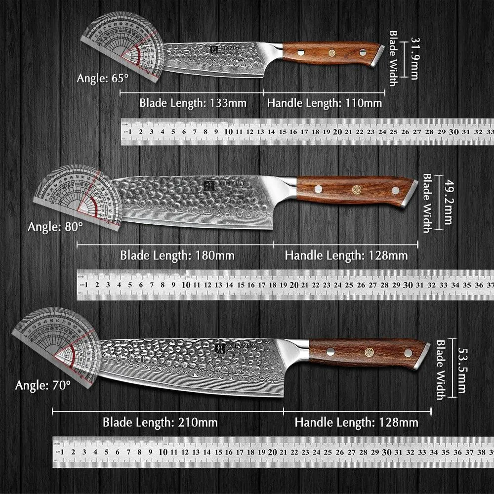 Xinzuo B13D 7 Pcs 67 Layer Damascus Knife Set with Block & Kitchen Shears