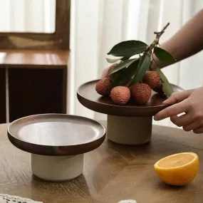 Yeknu Japanese Cake Fruit Tray Wood Egg Tray Dessert Storages Shelf Ceramic Tall Footed Snack Decorative Tray Kitchen Accessories